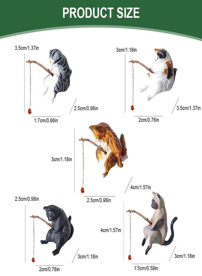 Qpets® Fish Tank Accessories, Cartoon Cat Figurines Fishing Kitty PVC Mini Sculptures Desk Decor & Aquarium Ornaments (5-Pack) - Image 3